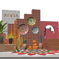Vibrant Festival Decoration Scene With Colorful Patterns Cacti Green Plants Archway And Steps