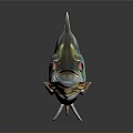 Colorful Spotted Fish With Red Eyes And Metallic Sheen On Dark Background