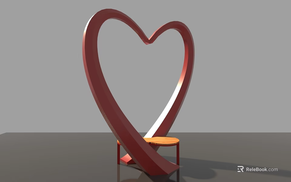 Heart Shaped Red Art Installation With Orange Stool And Smooth Curved Design 3d model 