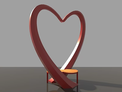 Heart Shaped Red Art Installation With Orange Stool And Smooth Curved Design 3d model