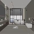 Modern Bathroom Interior Design With Freestanding Bathtub Double Vanity Large Mirror And White Tiles