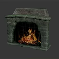 Rustic Stone Fireplace With Burning Flames And Natural Stone Interior Design 3d model