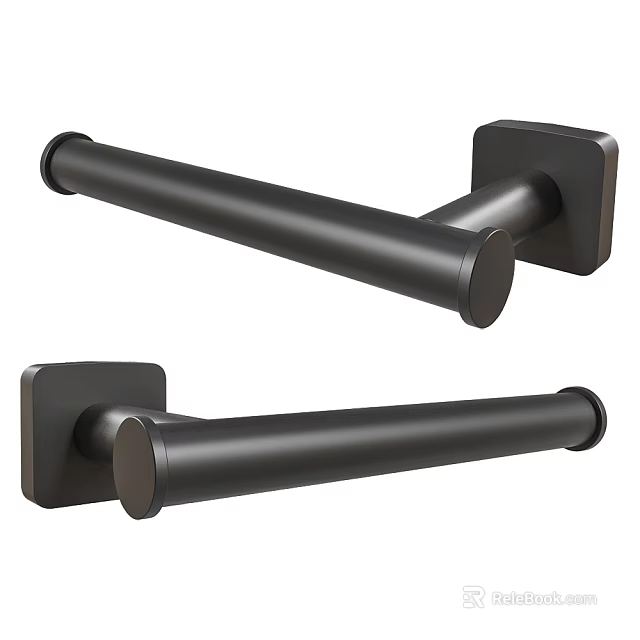 Black Wall Mounted Bathroom Shelf With Cylindrical Rod And Square Base 3d model 