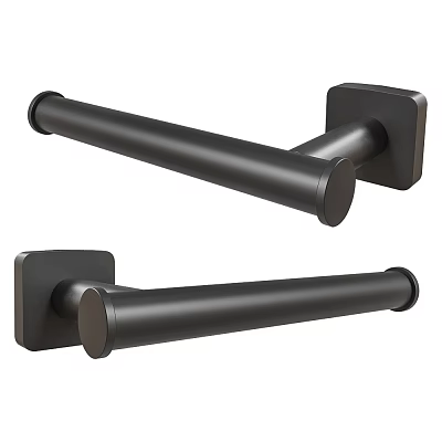 Black Wall Mounted Bathroom Shelf With Cylindrical Rod And Square Base 3d model