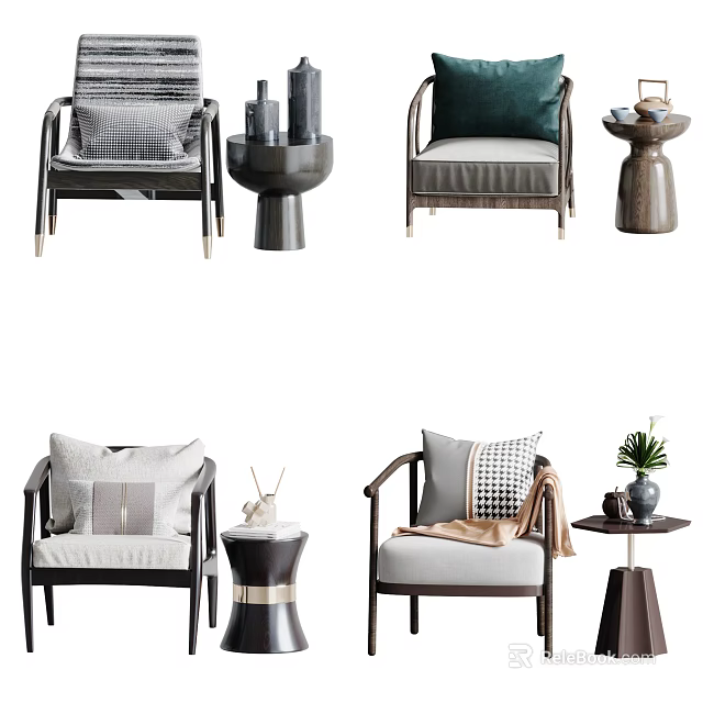 Casual Sofa Set Interior Design With Comfortable Pillows Side Tables And Decorative Items 3d model