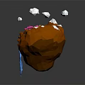 Low Poly Rocky Mountain With Snow Pink Trees Green Meadow Cabin Blue Waterfall and Clouds