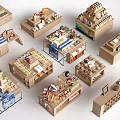 Wooden Display Shelves for Retail Stores with Different Styles Showcasing Various Products