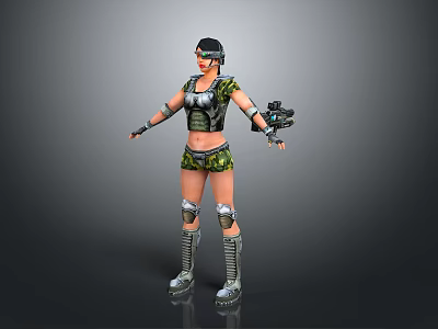 Female Combat Game Movie Character With Tactical Vest Knee Pads And Wrist Guards 3d model
