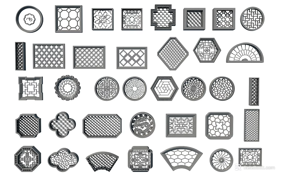 Various Traditional And Modern Lattice Window Designs With Diverse Decorative Patterns 3d model 