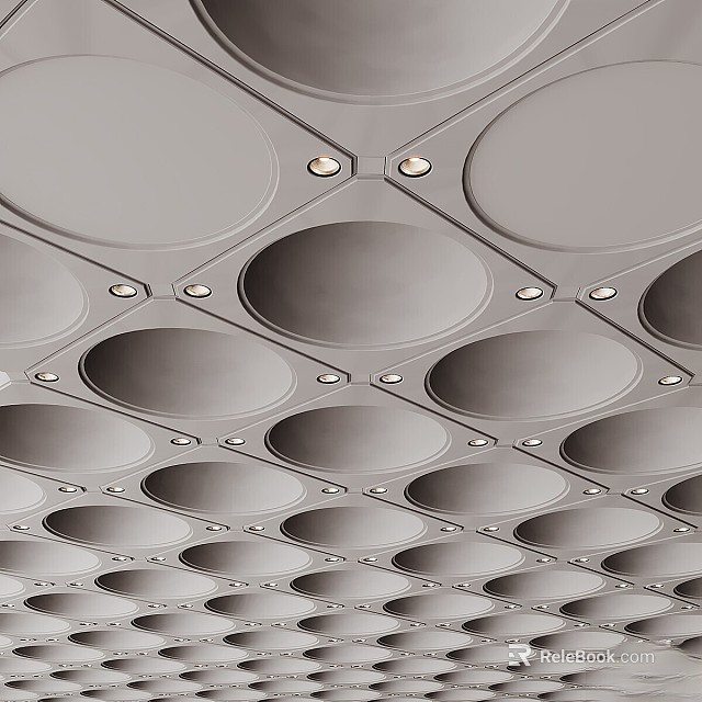 Modern Ceiling Design With Circular Panel Layout And Recessed Lights 3d model 