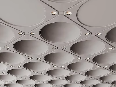 Modern Ceiling Design With Circular Panel Layout And Recessed Lights 3d model