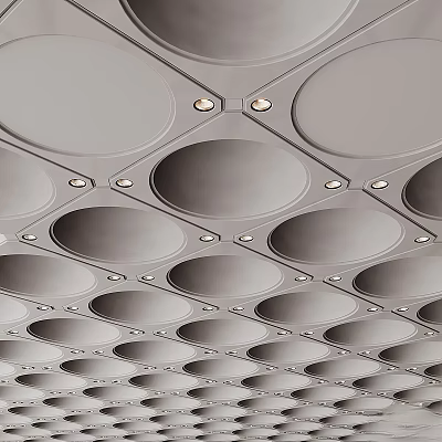 Modern Ceiling Design With Circular Panel Layout And Recessed Lights 3d model