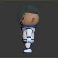 Futuristic 3D Space Astronaut Robot With Blue Transparent Helmet White Body And Yellow Logo