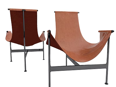 Modern Brown Leather Leisure Chair With Black Metal Frame Curved Seat And Backrest Design 3d model