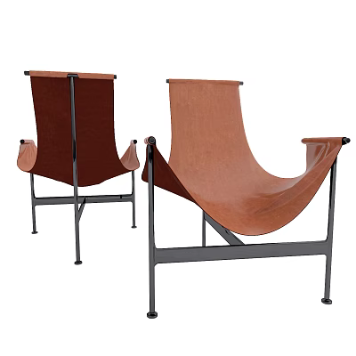 Modern Brown Leather Leisure Chair With Black Metal Frame Curved Seat And Backrest Design 3d model