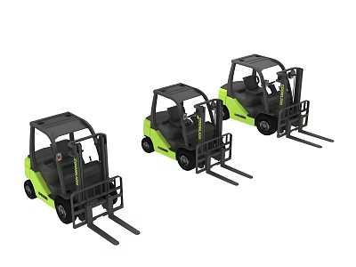 Green Industrial Forklift Trucks With Cabins And Front Forks For Utility Use 3d model