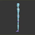 3D Articulated Character With Metallic Blue Green Shine And Jointed Limbs