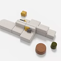 Gray Modular Sofa Combination With Interlocking Modules Yellow Pillows And Brown Green Stools 3d model