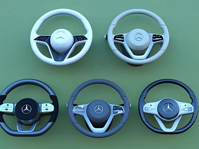 Mercedes Steering Wheels In Various Designs And Colors With Control Buttons 3d model