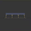 Outdoor Blue Roof Shelter Supported By Wooden Columns On Brown Earth Surface