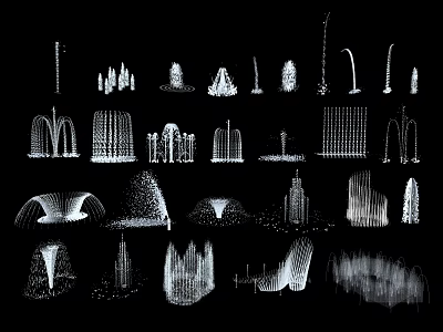 Various Types of Decorative Fountain Designs with Different Spray Patterns and Structures 3d model