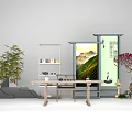 Chinese Tea Room Interior With Landscape Screen Bamboo And Tea Table 3d model