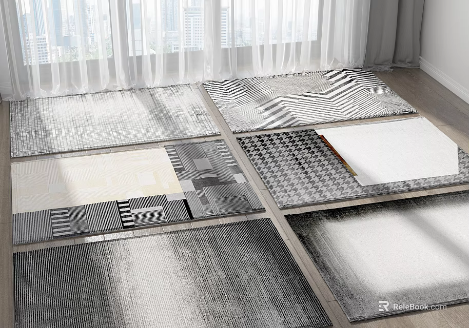 Modern Square Rugs With Various Geometric Patterns And Neutral Color Tones For Living Room 3d model 