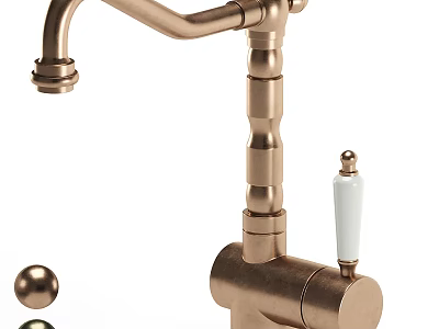 Brass Vintage Kitchen Faucet With White Handle And Elegant Classic Design Details 3d model