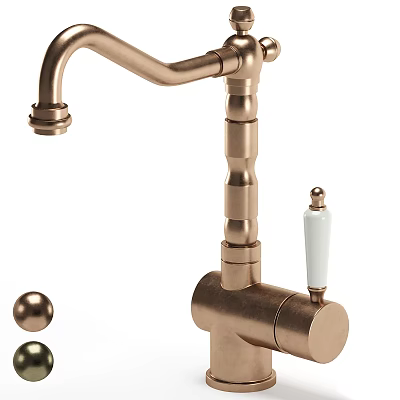 Brass Vintage Kitchen Faucet With White Handle And Elegant Classic Design Details 3d model