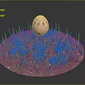 Copper Egg Object Placed On Green Grass Field With Dirt Base