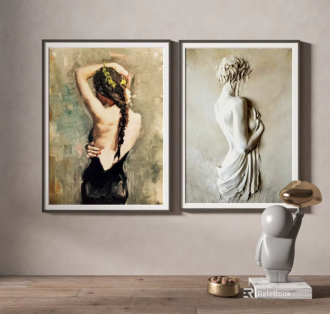 Two Figurative Paintings Of Female Figures In Different Styles As Wall Decor 3d model 