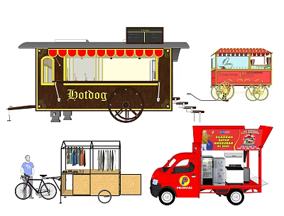 Functional Food Trucks With Diverse Mobile Vending Styles 3d model