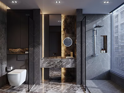 Modern Luxury Bathroom Interior Design With Marble Vanity Glass Shower And Toilet 3d model