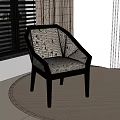 Modern Accent Chair With Swirl Pattern Fabric Upholstery And Dark Wooden Frame In Living Room Interior