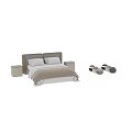 Double Bed with Brown and Gray Headboard White Pillows Comfortable Bedding and Matching Nightstands