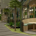 Elegant Modern Restaurant Interior With Wooden Elements Large Windows And Rattan Pendant Lights