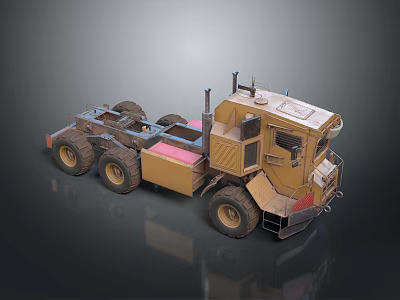 Yellow Heavy Duty Construction Truck With Multiple Wheels Cab And Chassis Frame Structure 3d model