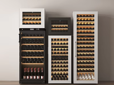 Multiple Wine Refrigerators in Different Colors with Organized Wine Bottles Interior 3d model