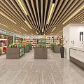Modern Store Interior With Shelves Display Counters Cashier Desk And Ceiling Lighting 3d model