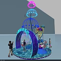 Vibrant Jellyfish Shaped Light Installation With People Interacting In Exhibition Area