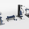 Home Gym Equipment Collection Including Elliptical Trainer Dumbbells Multi functional Trainer And Treadmill 3d model