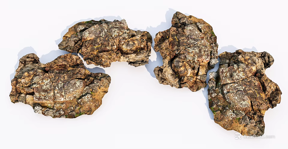 Natural Stone and Wood Elements with Textured Surfaces for Decor Projects 3d model