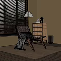 Natural Rattan Lounge Chair With Wooden Frame Black White Checkered Pillow Gray Throw In Sunlit Room