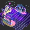 3D Photo Spot With Neon Lights Grid Floor Swing Screen And Ring Decorations
