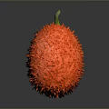 Vibrant Red Spiky Tropical Fruit With Fresh Glossy Surface And Green Stem