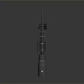 Tall Black Communication Tower With Antenna And Equipment On Gray Background