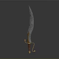 Curved Sword with Sharp Bladed Edge Golden Ornate Hilt and Red Wooden Handle
