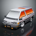 Classic White Van With Orange Roof And Windows In Cartoon Style Design