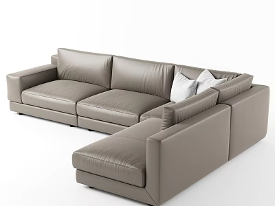 Light Gray Leather Sectional Sofa With Modern Design And Decorative Pillows 3d model