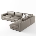Light Gray Leather Sectional Sofa With Modern Design And Decorative Pillows 3d model